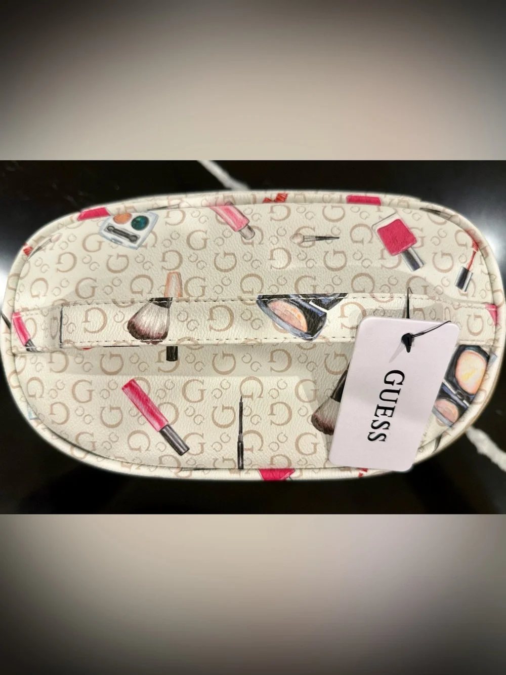 NWT Guess Makeup Train Case Cosmetic Bag | White Beauty Print|Travel Vanity Case